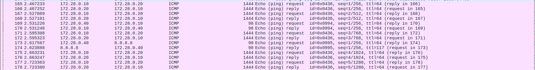 Screenshot of ping packets in WireShark